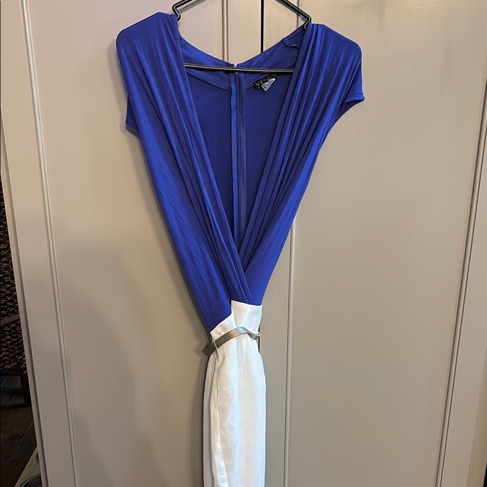 Venus blue & white dress with belt sz 12 nwot
